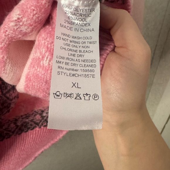 Pink Lily Geometric Pink Fair Aisle Sweater Wool Blend Western XL - Picture 4 of 8